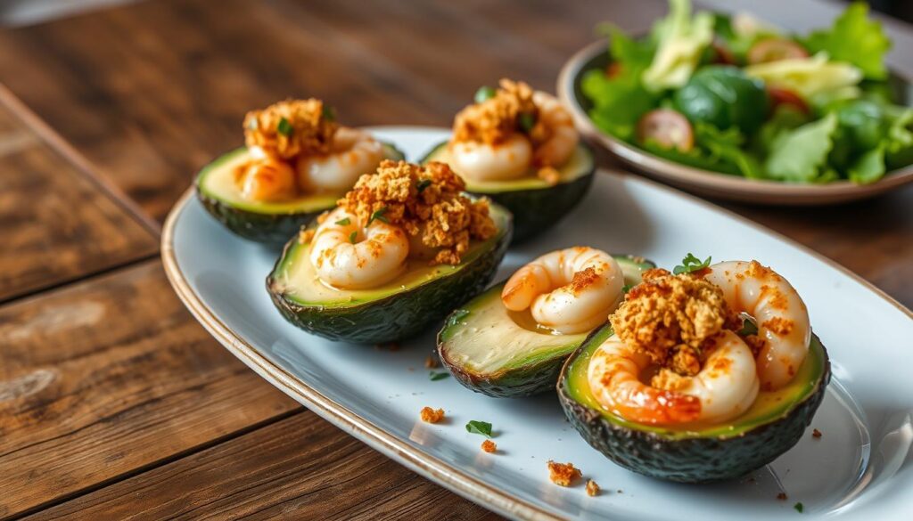 easy baked shrimp stuffed avocado with bread crumbs