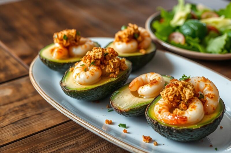 Easy Baked Shrimp Stuffed Avocado with Bread Crumbs